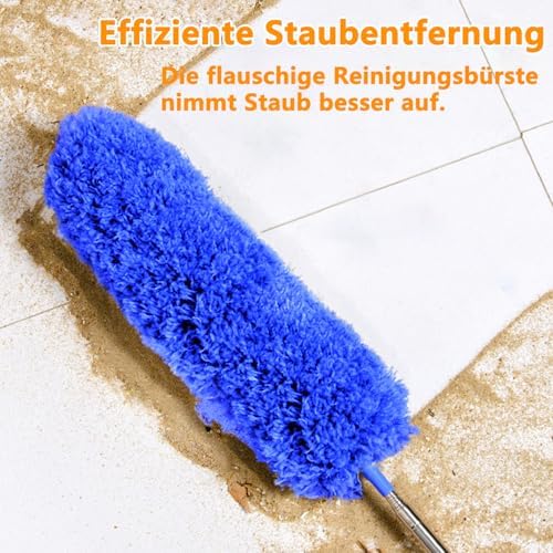 Staubwedel Teleskop Waschbar - Ausziehbarer Staubwischer bis 2,45m für hohe Decken und Deckenventilatoren, ergonomisch u