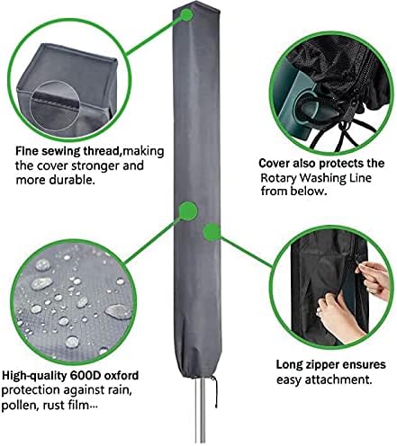 Wasserdichte Schutzhülle für Wäschespinne und Ampelschirme – Hochdichte 600D Oxford PVC mit Reißverschluss, Grau – Ideal