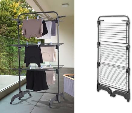 Leifheit Turmtrockner Classic Tower 270 – Platzsparender Wäscheturm mit 27m Leinenlänge für Dusche und Balkon